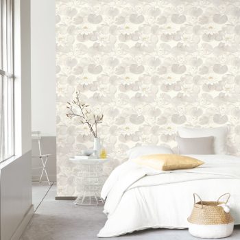 Dormitorio decorado con papel pintado Nymphea Blanc Coton 87630122