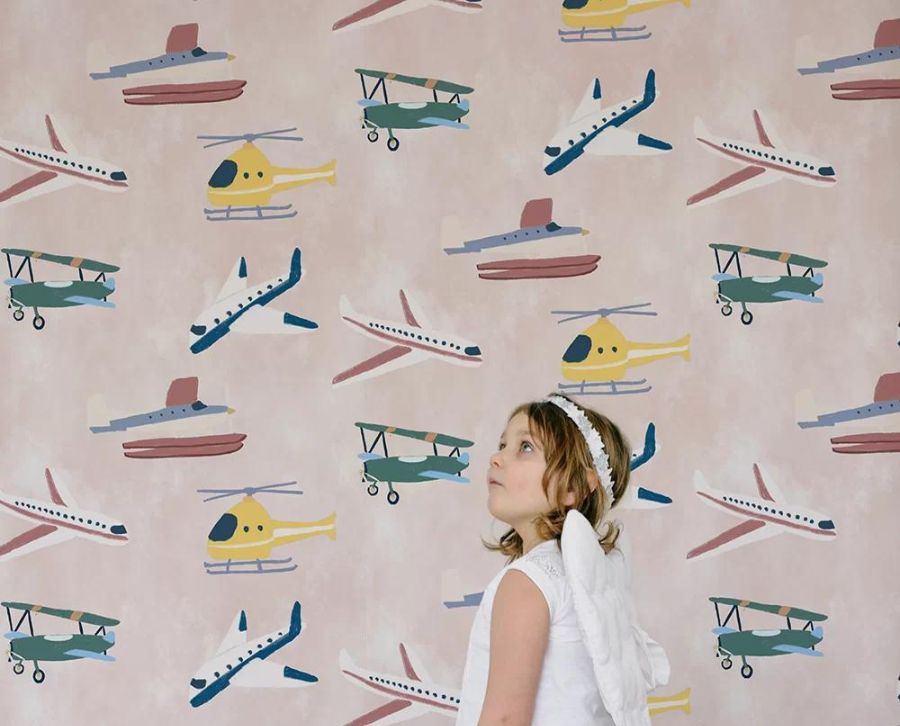 Papel pintado infantil con aviones